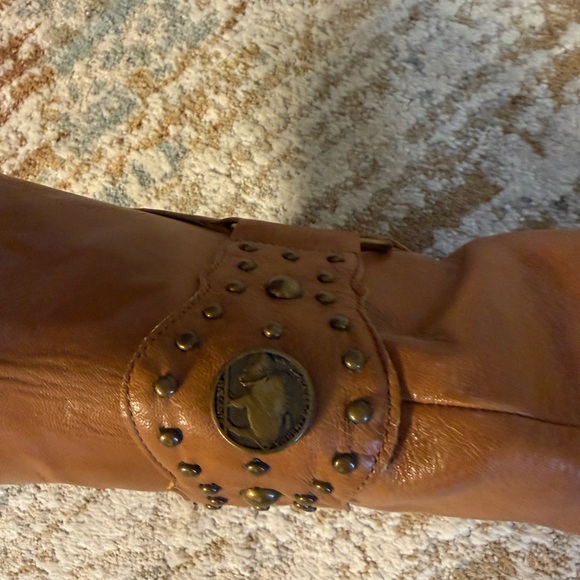 ANTONIO MELANI Tan Leather Studded Knee Boots - Picture 4 of 7